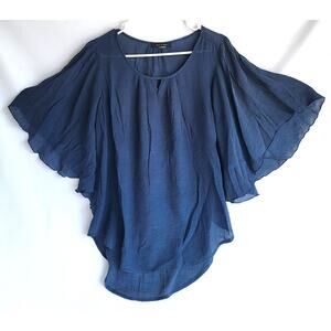 Jennie & Marlis Navy Blue Flowy Blouse Women Large